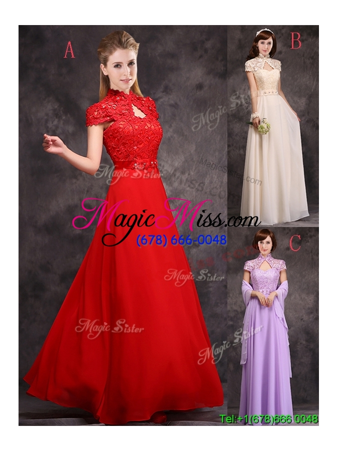 wholesale new arrivals applique and laced high neck bridesmaid dress in red