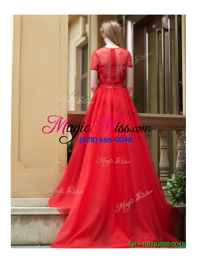 wholesale beautiful see through short sleeves bridesmaid dress with removable train