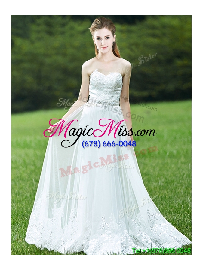 wholesale cheap a line applique white bridesmaid dress with brush train
