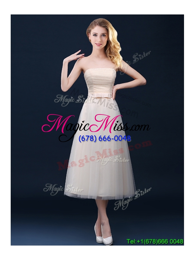 wholesale new arrivals tea length tulle bridesmaid dress in champagne