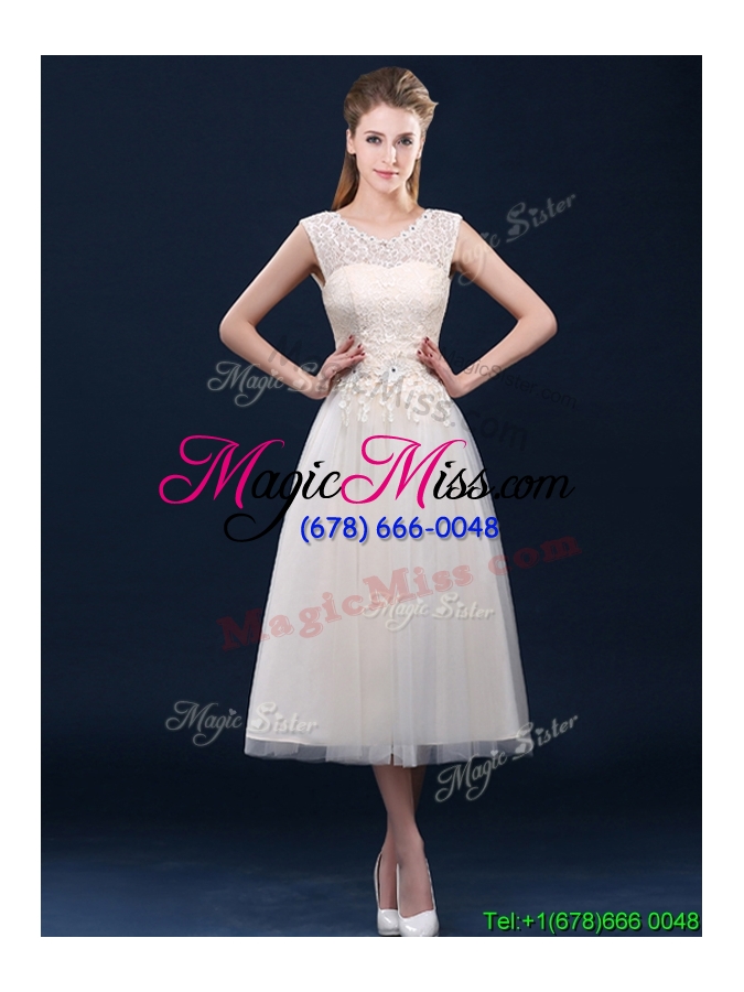 wholesale new arrivals tea length tulle bridesmaid dress in champagne