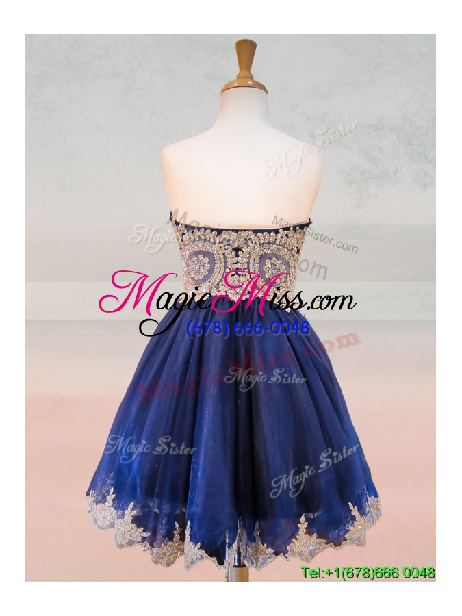 wholesale fashionable organza applique with beading bridesmaid dress in royal blue