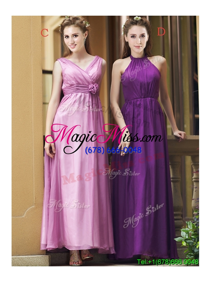wholesale classical empire ruched chiffon zipper up bridesmaid dress in ankle length