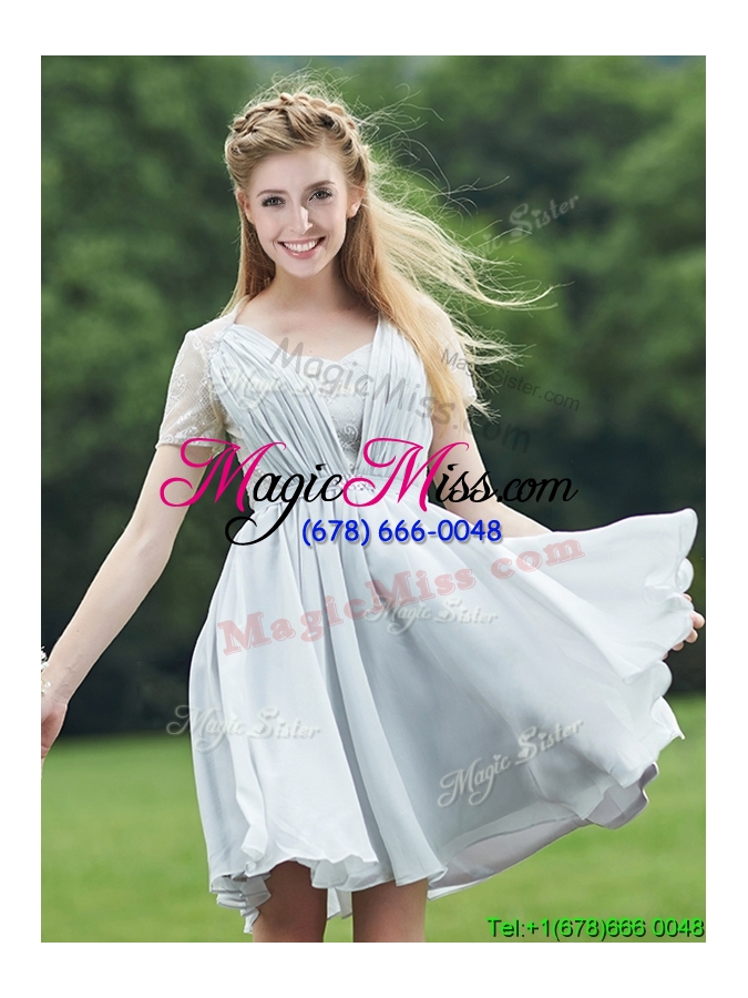wholesale elegant sweetheart short sleeves prom dress with belt and lace