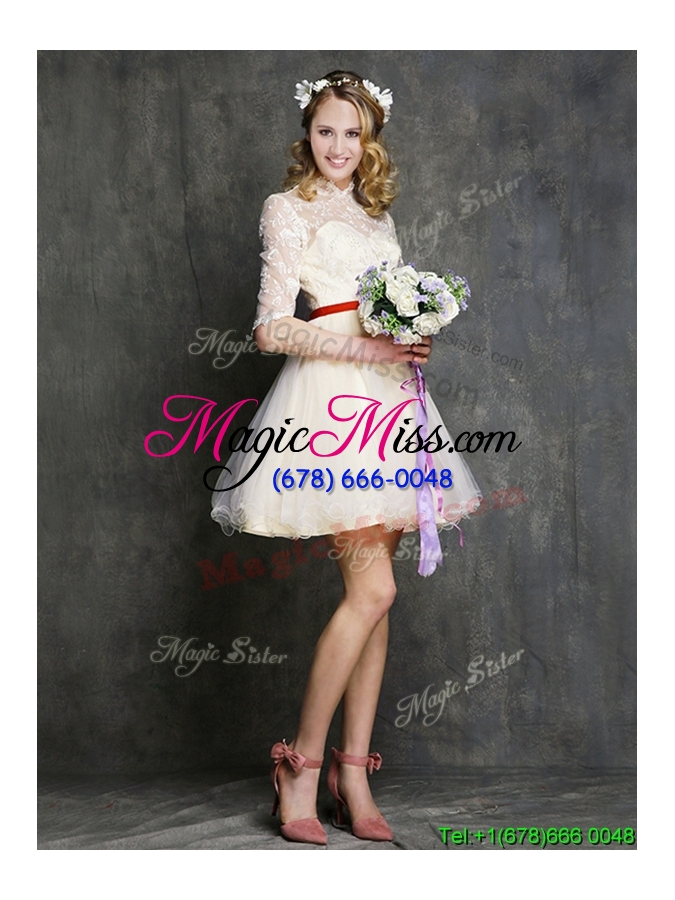wholesale most popular champagne mini length prom dress with belt