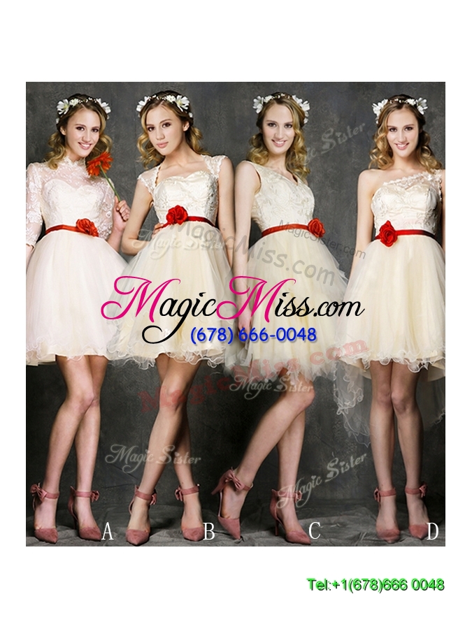 wholesale most popular champagne mini length prom dress with belt