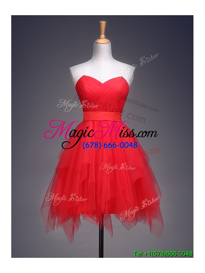 wholesale wonderful ruffled and belted short prom dress in red
