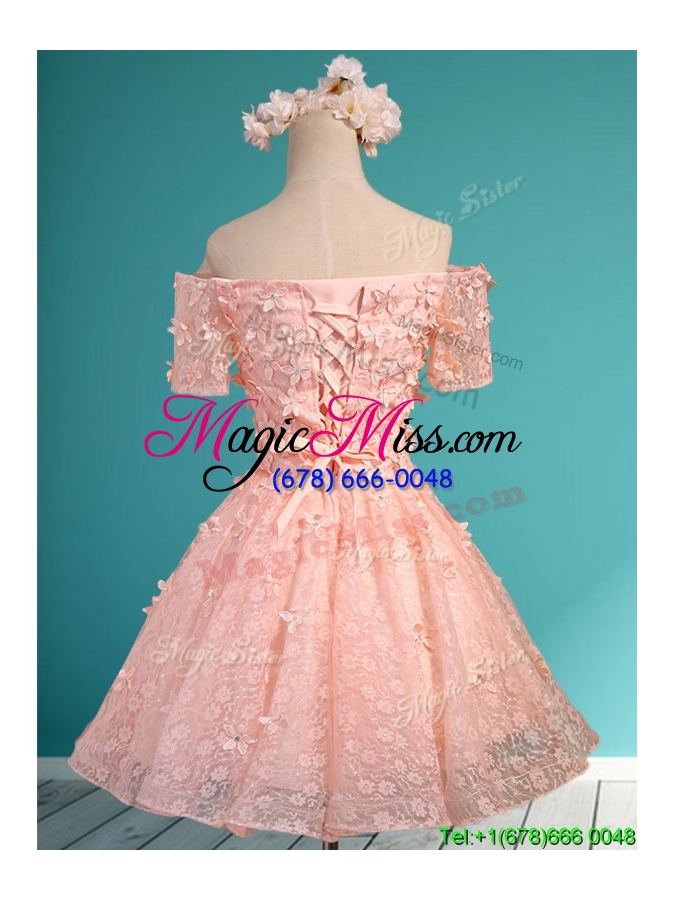 wholesale lovely off the shoulder short sleeves prom dress with appliques and beading