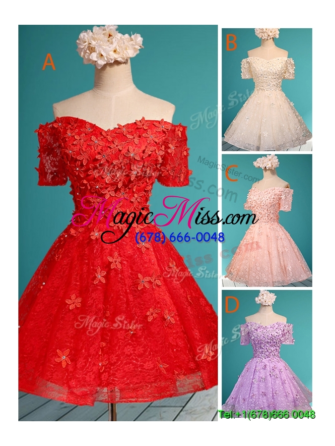 wholesale lovely off the shoulder short sleeves prom dress with appliques and beading