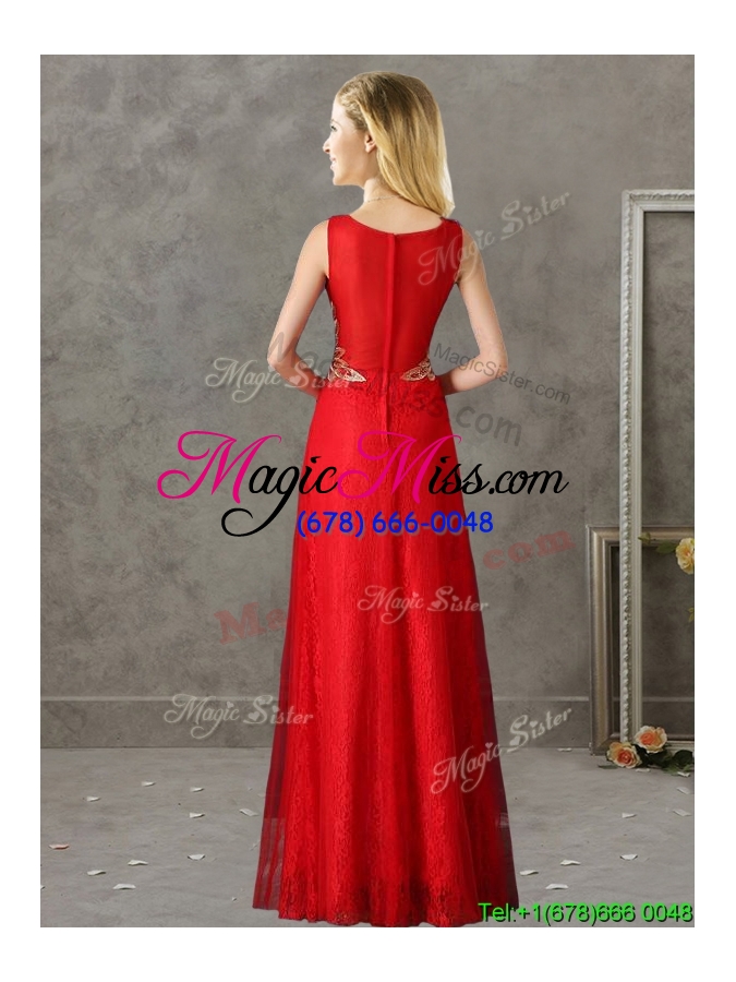 wholesale classical v neck red bridesmaid dress with appliques and beading