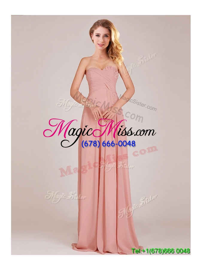 wholesale best selling chiffon peach long prom dress with ruching
