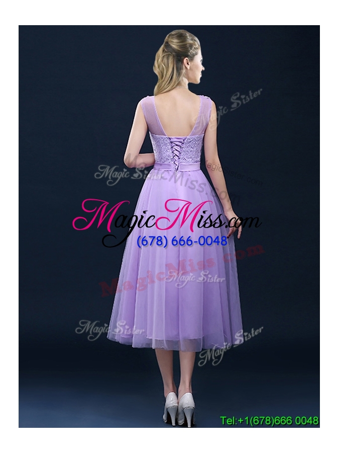 wholesale popular see through applique and belt prom dress in tulle