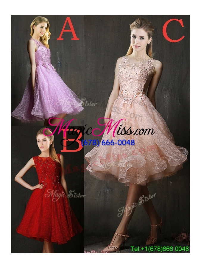 wholesale see through beaded and applique peach prom dress with polka dot