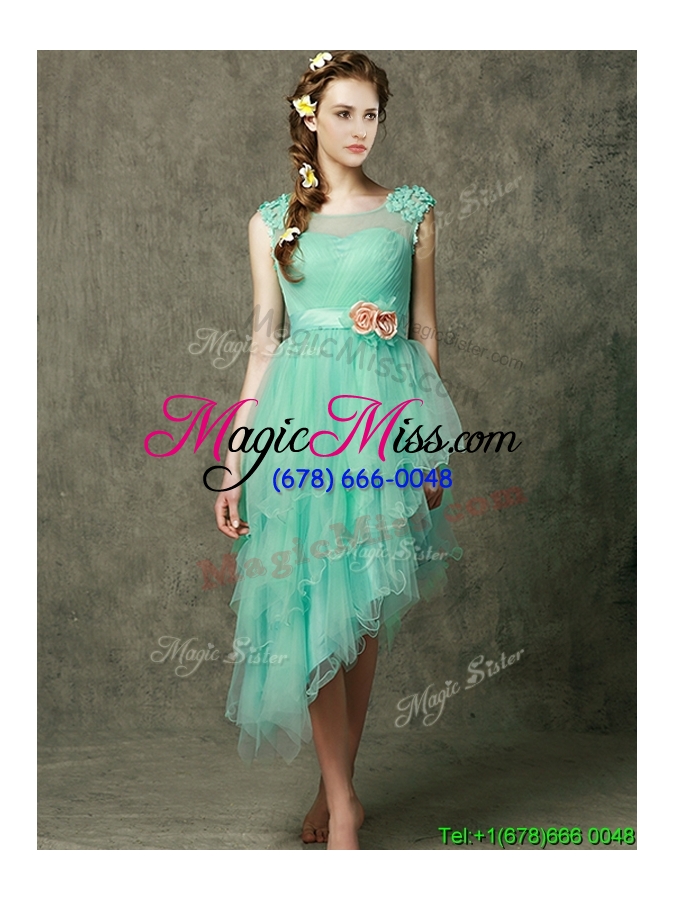 wholesale exclusive hand made flowers ankle length dama dress in apple green