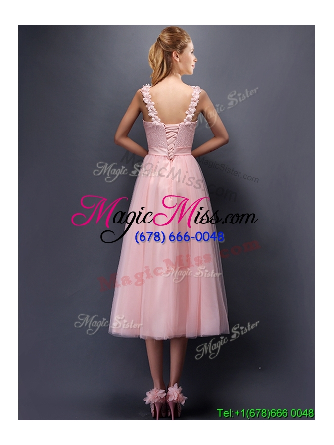 wholesale classical straps baby pink dama dress with appliques and hand made flowers