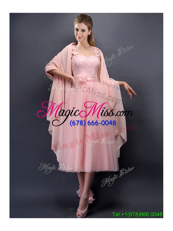 wholesale classical straps baby pink dama dress with appliques and hand made flowers