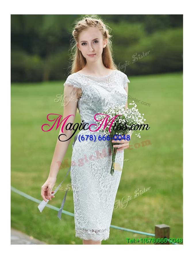 wholesale luxurious see through scoop cap sleeves dama dress with sashes