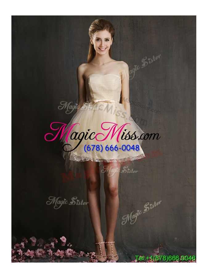 wholesale lovely sweetheart short champagne dama dress with belt and ruffles