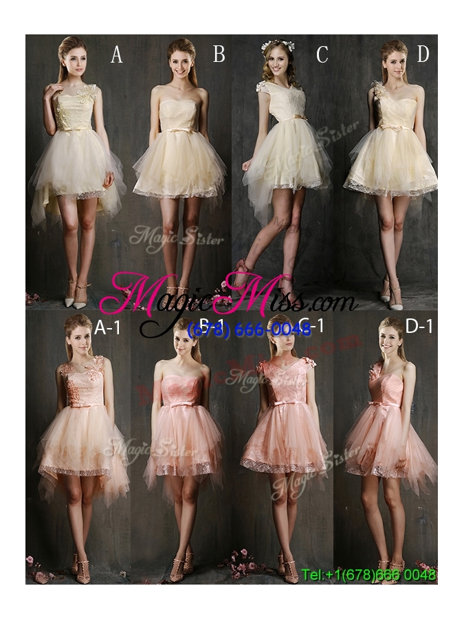 wholesale lovely sweetheart short champagne dama dress with belt and ruffles