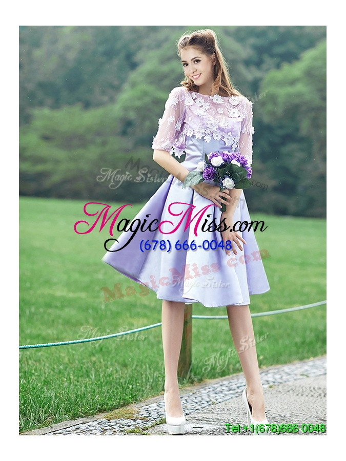 wholesale new style bateau half sleeves lavender dama dress with appliques