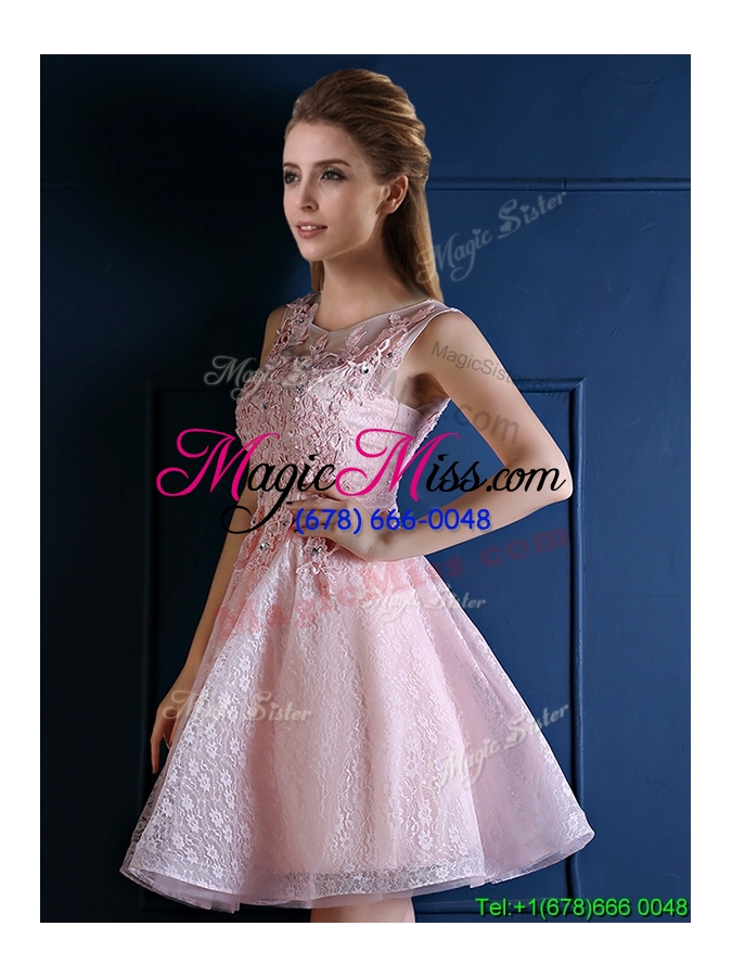 wholesale exquisite baby pink scoop dama dress with appliques and beading