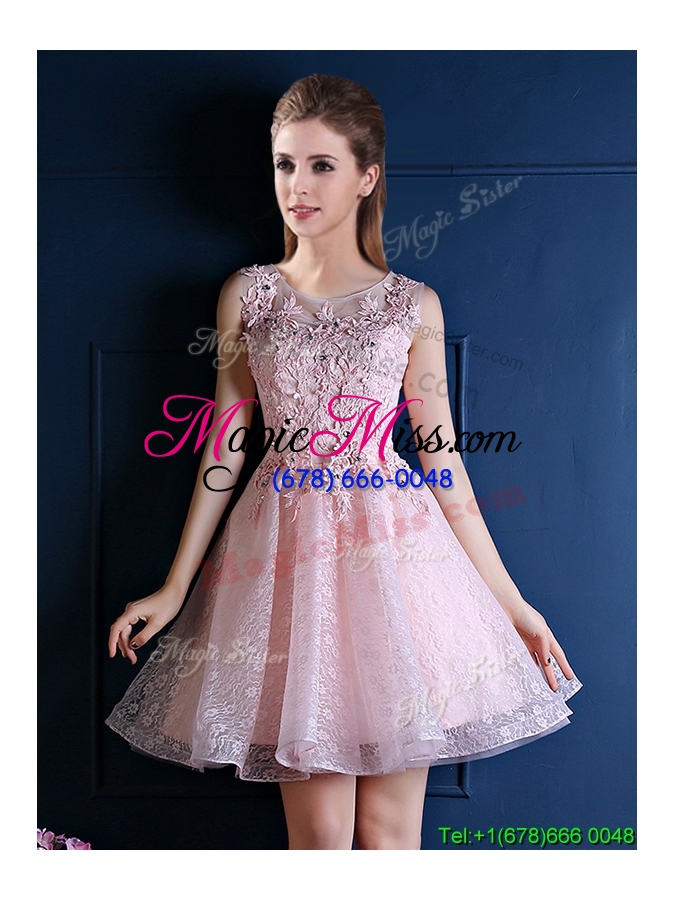 wholesale exquisite baby pink scoop dama dress with appliques and beading