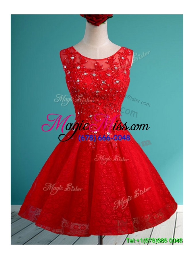 wholesale luxurious see through scoop short dama dress with beading and appliques