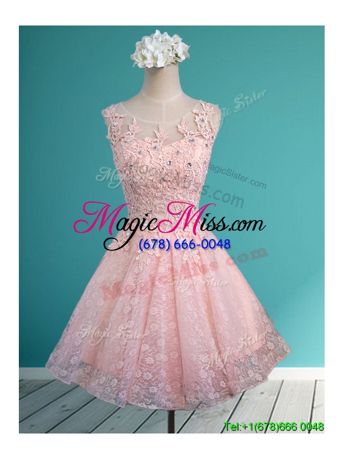 wholesale luxurious see through scoop short dama dress with beading and appliques