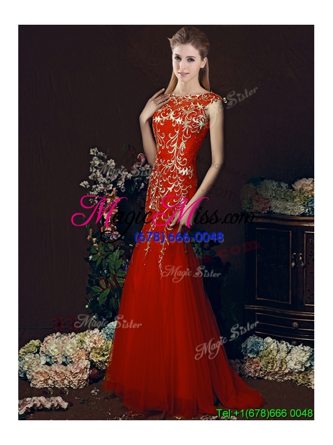 wholesale elegant mermaid red dama dress with gold sequined appliques
