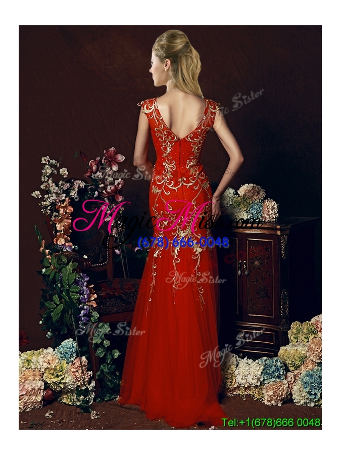 wholesale elegant mermaid red dama dress with gold sequined appliques