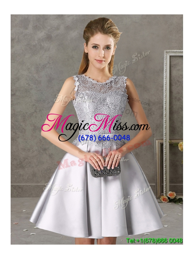 wholesale classical laced and bowknot scoop mother groom dress in silver
