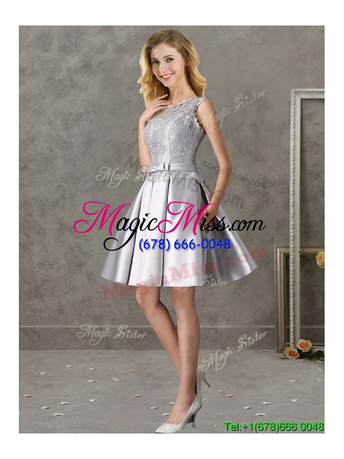 wholesale classical laced and bowknot scoop mother groom dress in silver
