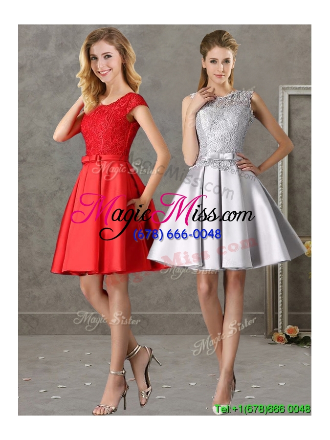 wholesale classical laced and bowknot scoop bridesmaid dress in silver