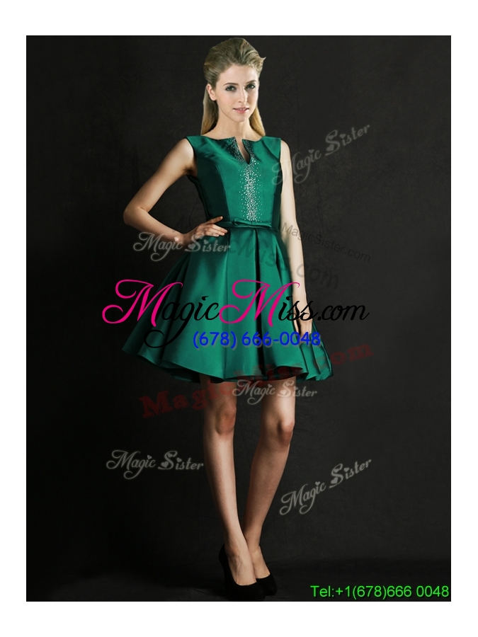 wholesale classical a line green short bridesmaid dress with beading and belt