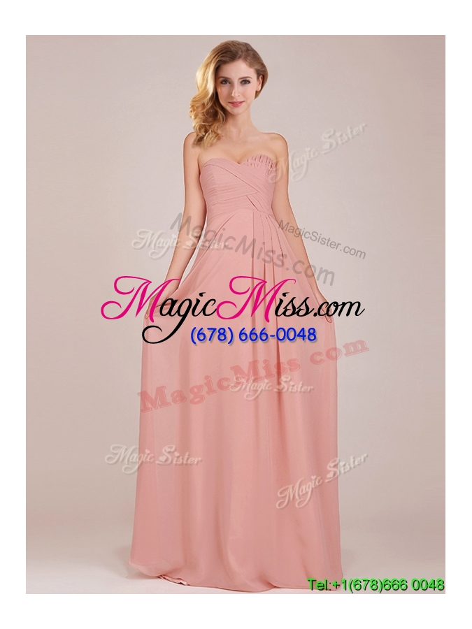 wholesale fashionable empire chiffon ruched long bridesmaid dress in peach