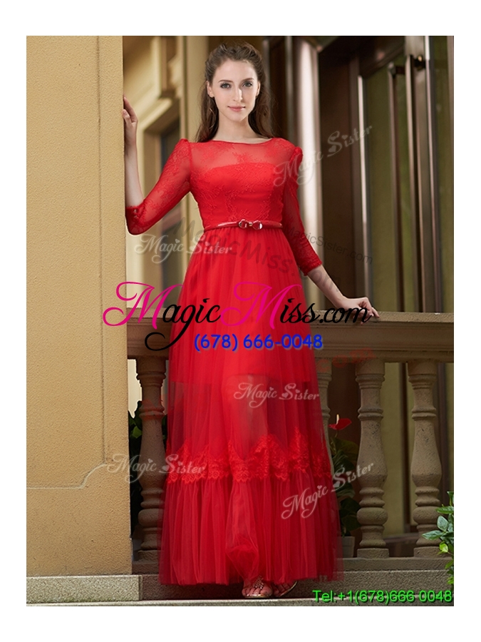 wholesale cheap empire bateau belted and applique bridesmaid dress in ankle length