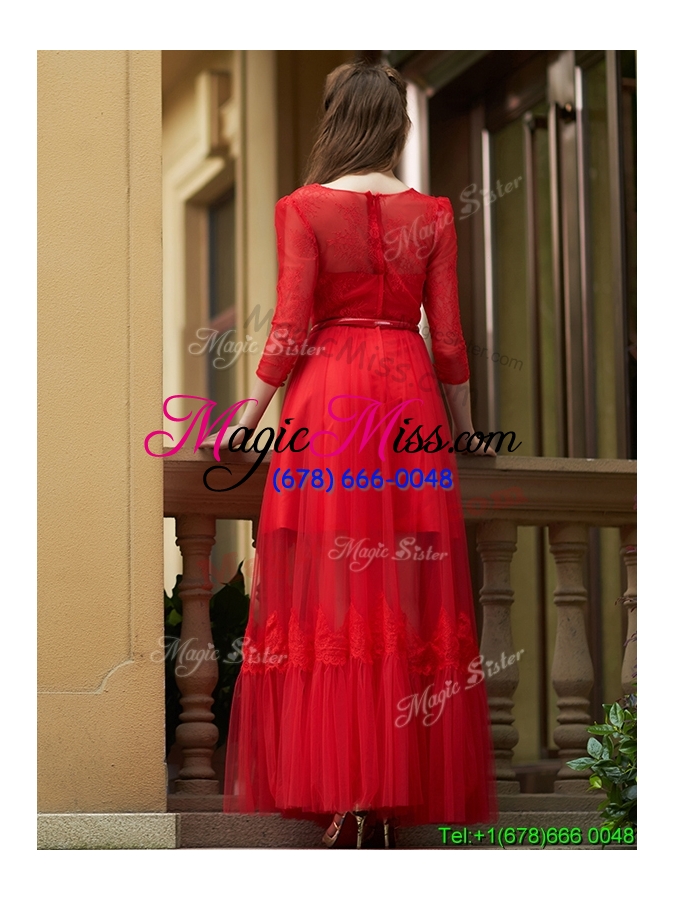 wholesale cheap empire bateau belted and applique bridesmaid dress in ankle length