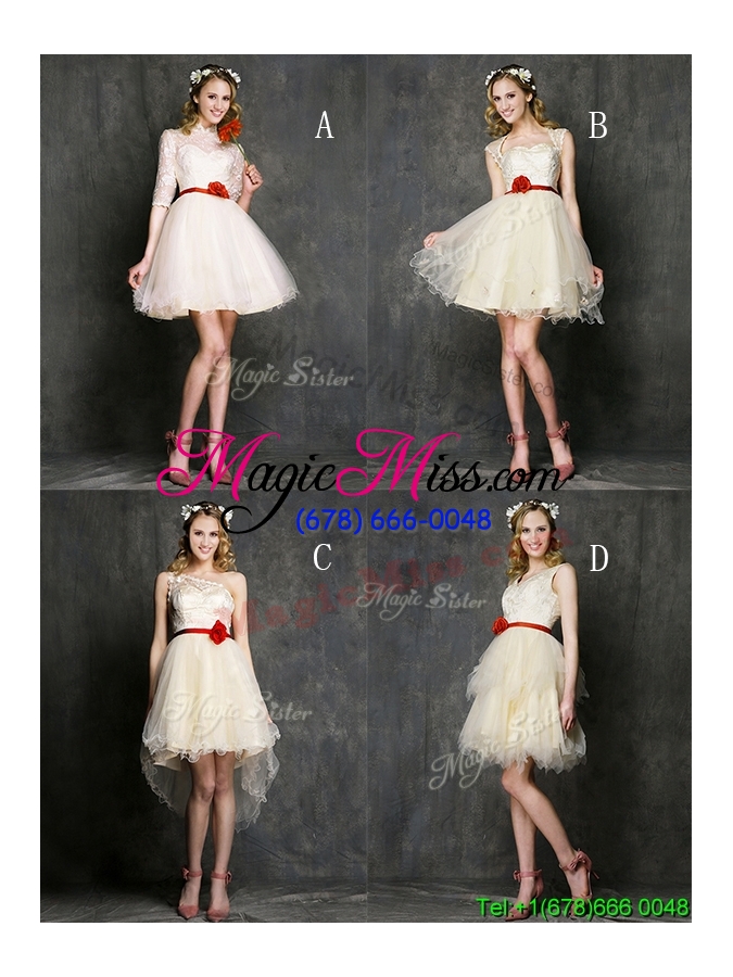 wholesale new style straps short bridesmaid dress with belt and appliques