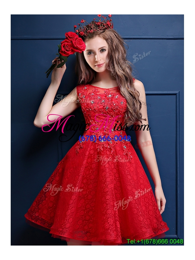 wholesale classical scoop red bridesmaid dress with appliques and beading