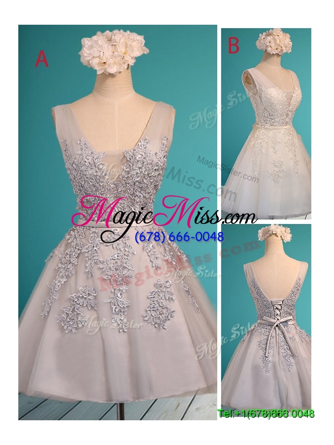 wholesale gorgeous white deep v neckline bridesmaid dress with appliques and belt