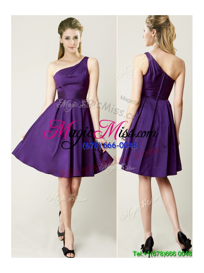 wholesale top selling mini length ruching bridesmaid dress in purple