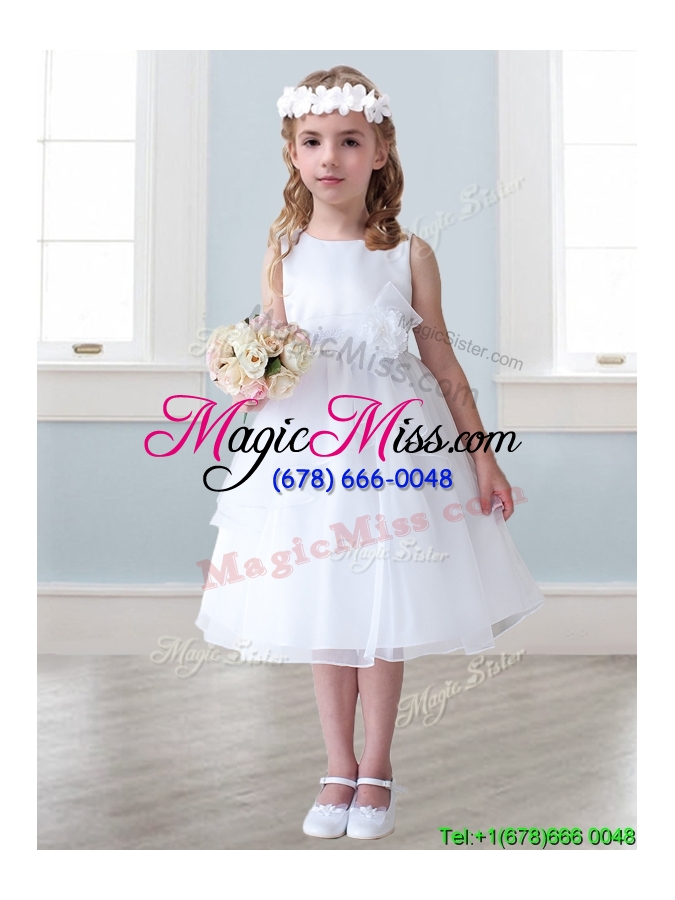 wholesale lovely scoop hand made flowers and ruffled layers little girl pageant dress in tea-length
