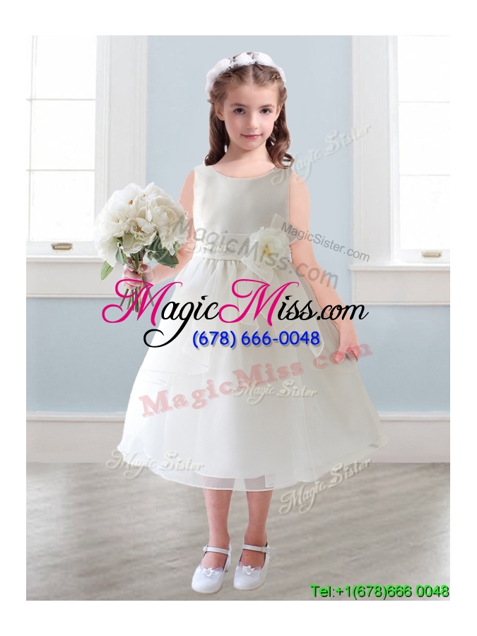 wholesale lovely scoop hand made flowers and ruffled layers little girl pageant dress in tea-length