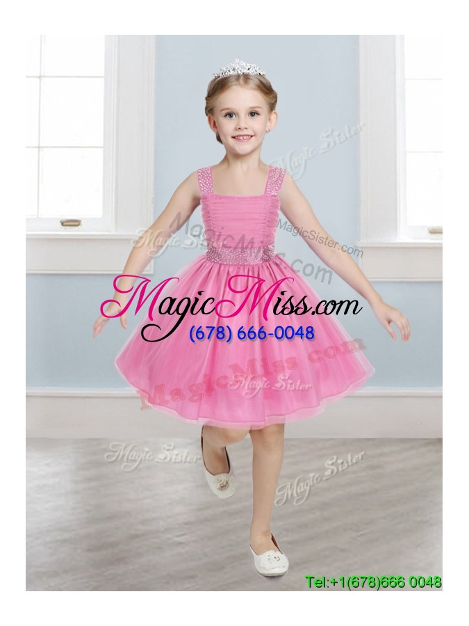 wholesale gorgeous straps beading and bowknot little girl pageant dress in mini length