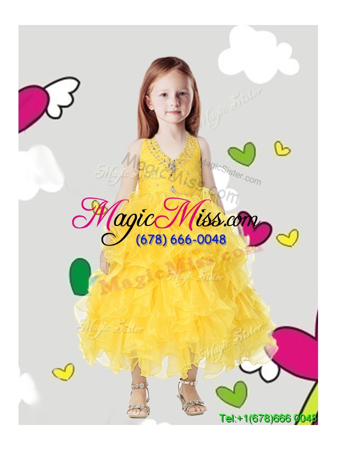 wholesale cheap halter top little girl pageant dress with beading and ruffles