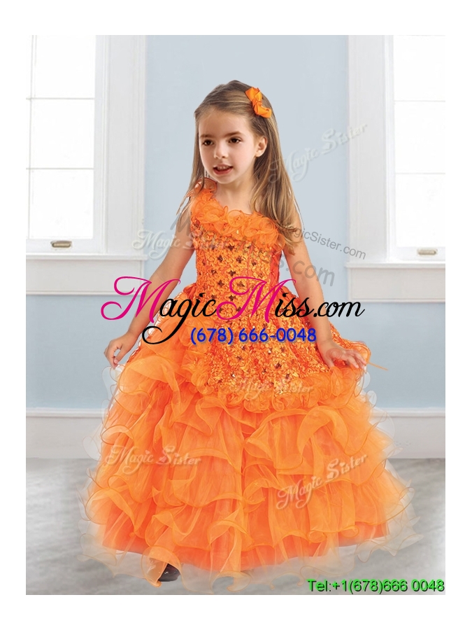 wholesale best asymmetrical neckline little girl pageant dress with appliques and ruffled layers