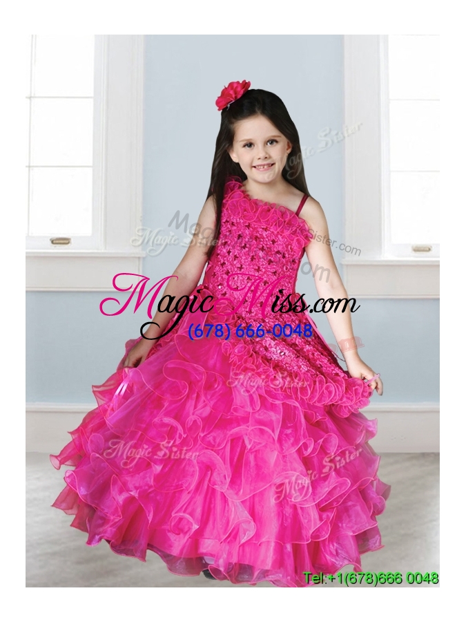 wholesale best asymmetrical neckline little girl pageant dress with appliques and ruffled layers