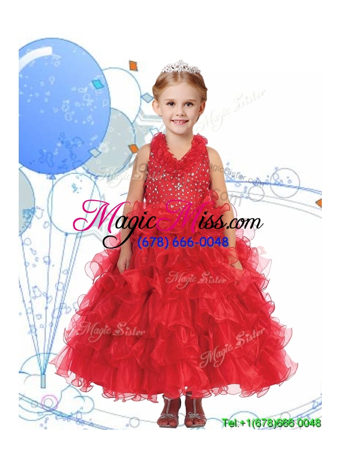 wholesale latest halter top beading and ruffled layers little girl pageant dress in hot pink