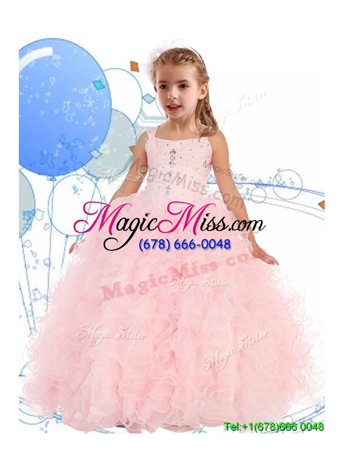 wholesale elegant straps beading and ruffles little girl pageant dress in apple green