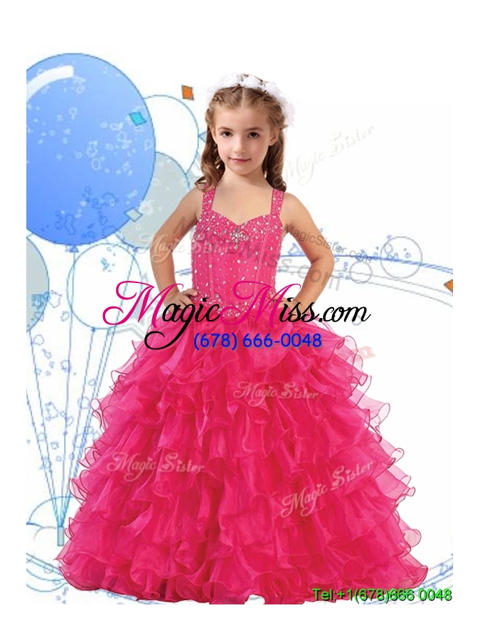 wholesale romantic straps little girl pageant dress with beading and ruffled layers